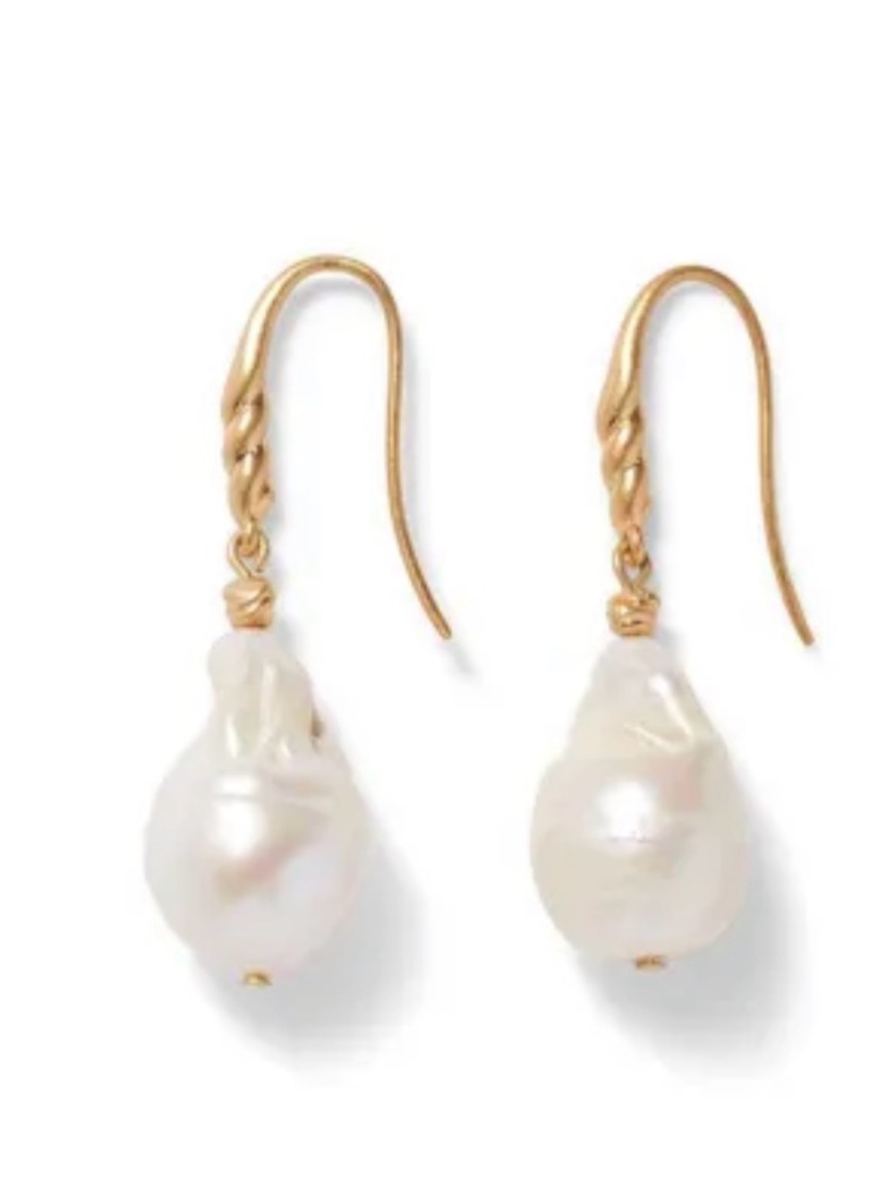 Cypriot Twist Gold Drop Baroque Freshwater Pearl Hook Earrings 18k gold plated